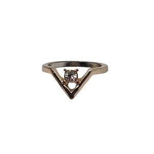 Gold-Toned Chevron Ring with Stone Accent (Size 6.5)